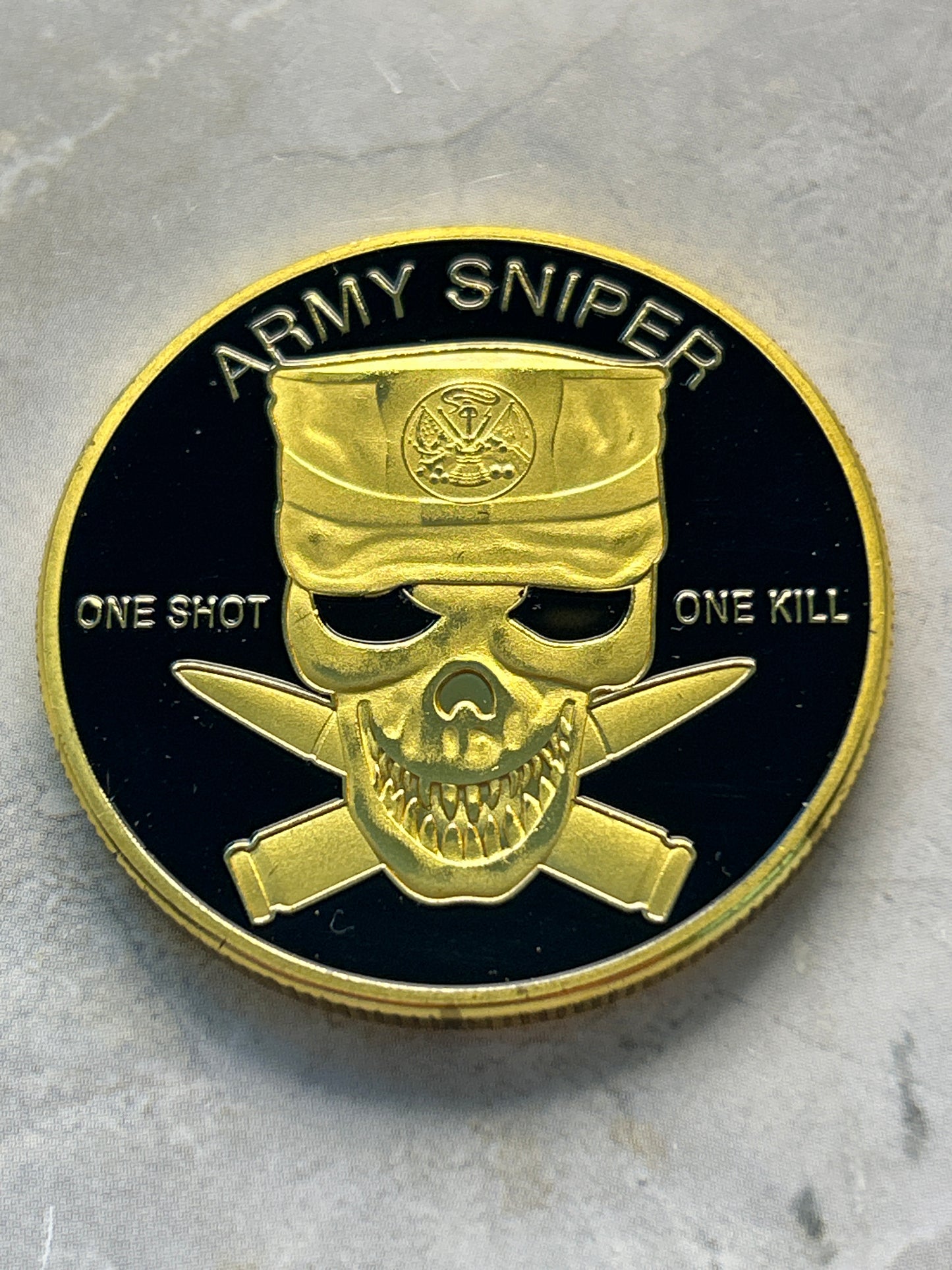 US Army Sniper Challenge Coin – One Shot One Kill | This We'll Defend (40mm)