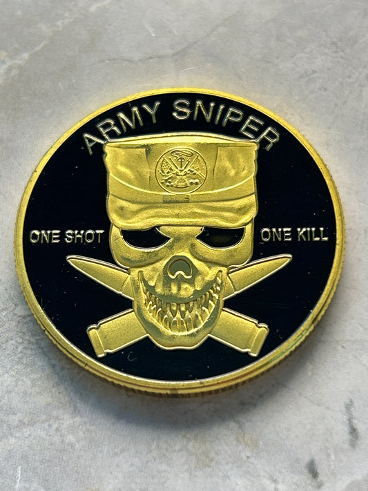 US Army Sniper Challenge Coin – One Shot One Kill | This We'll Defend (40mm)