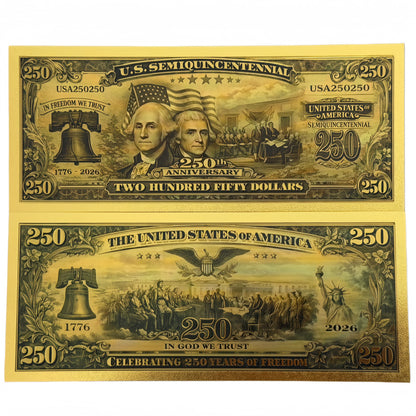 50 Pack 24K Gold Foil Banknotes USA 2026 250th Anniversary Collectibles