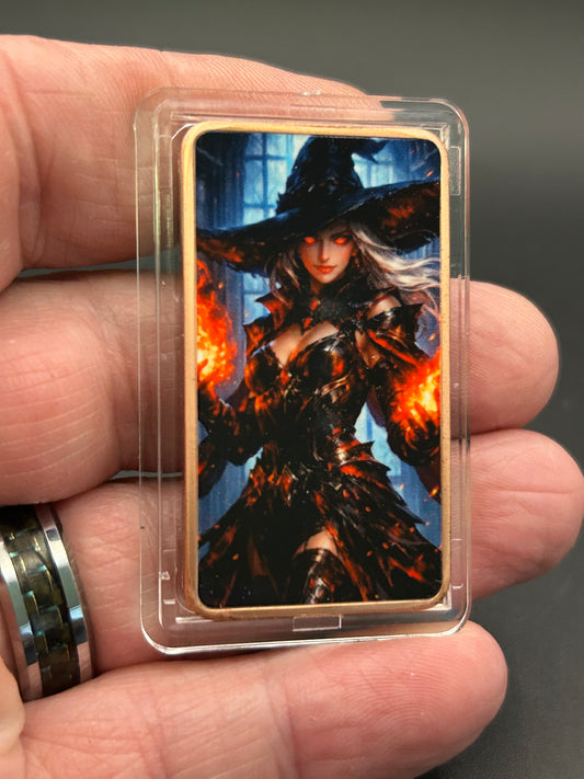 1 Troy Oz Copper Bar Epic Fire Witch Fantasy Series #CB-8