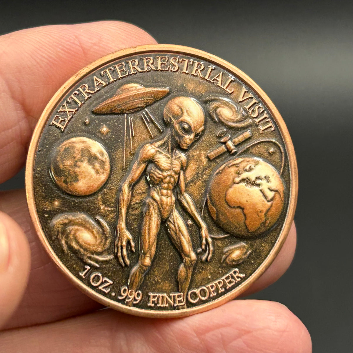 Extraterrestrial Visit 1 oz .999 Fine Copper Round - 1-10-20 Piece Lots