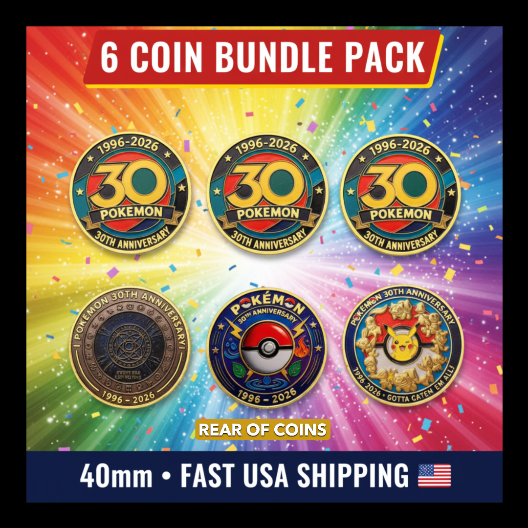 6pc Pokémon 30th Anniversary Challenge Coin Set - Collectible Medal Coin Bundle