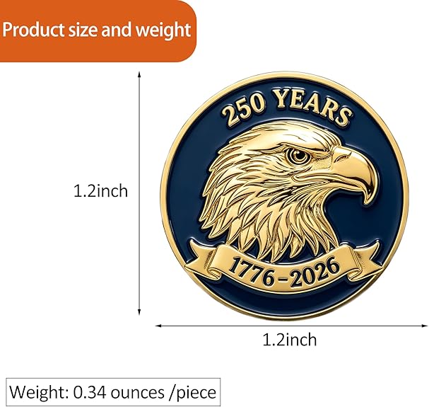 250 Years Bald Eagle Lapel Pin – 1776-2026 USA Anniversary Pin | 25 or 50 Pack