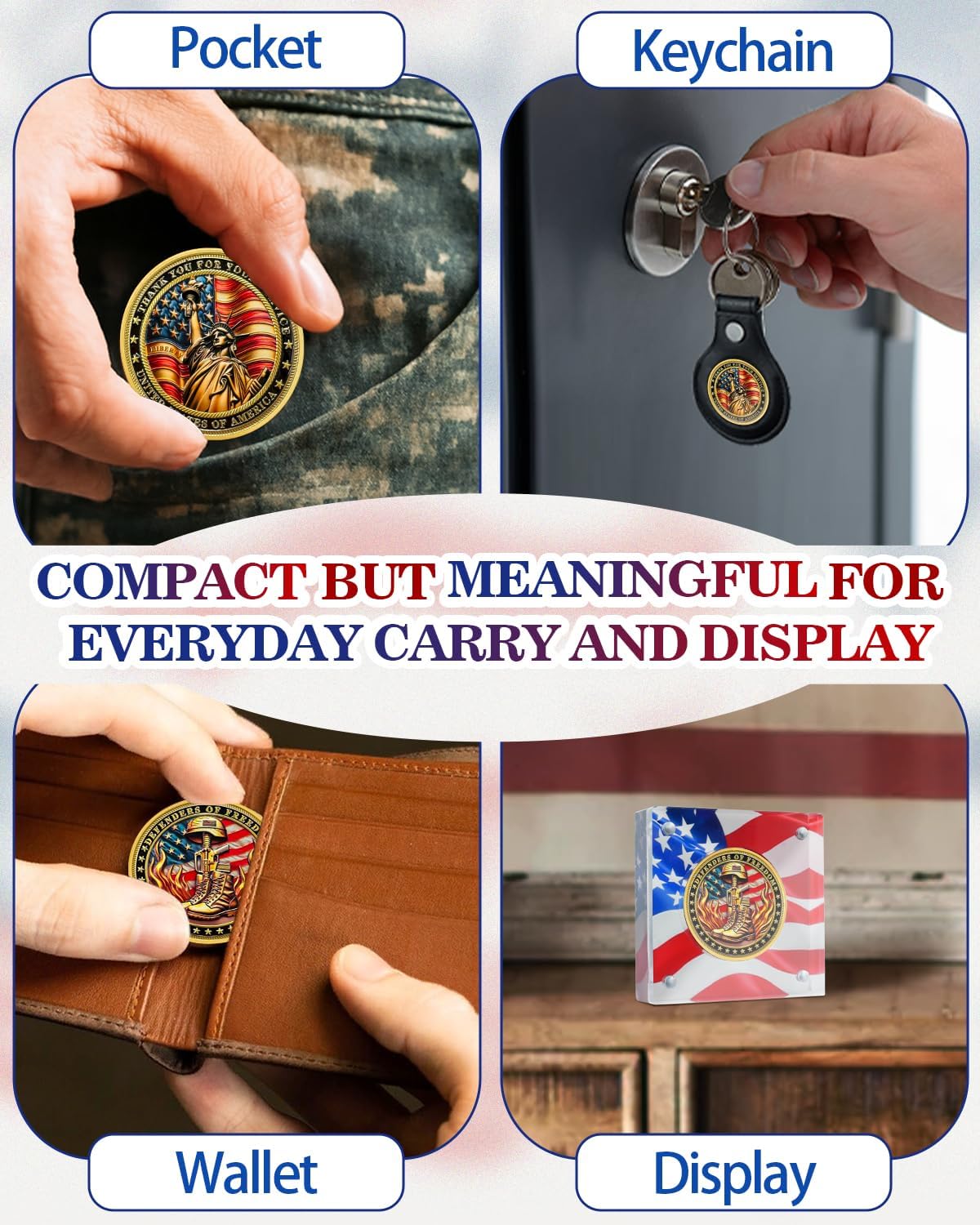 Military Challenge Coin – Thank You For Your Service | Defenders of Freedom (40mm)