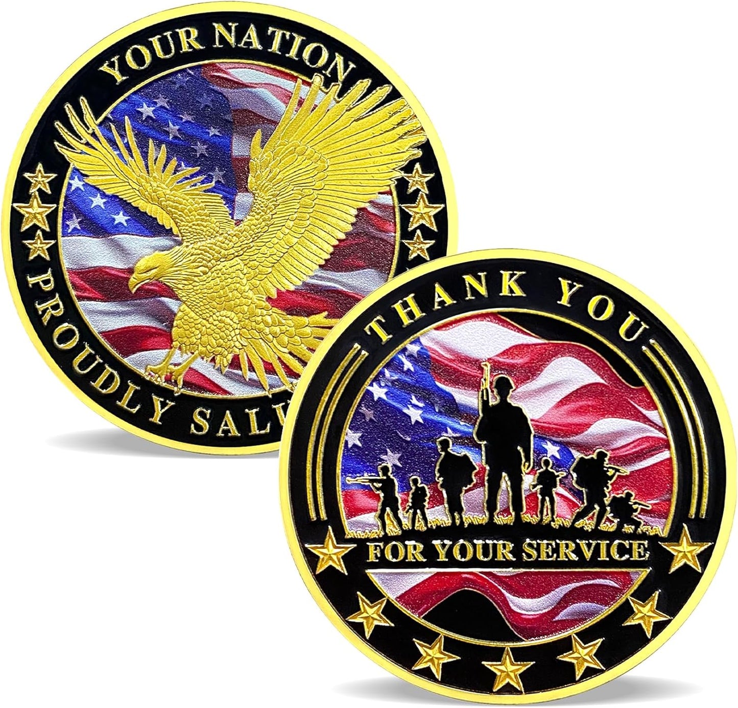 Military Challenge Coin – Your Nation Proudly Salutes You | Thank You For Your Service (40mm)
