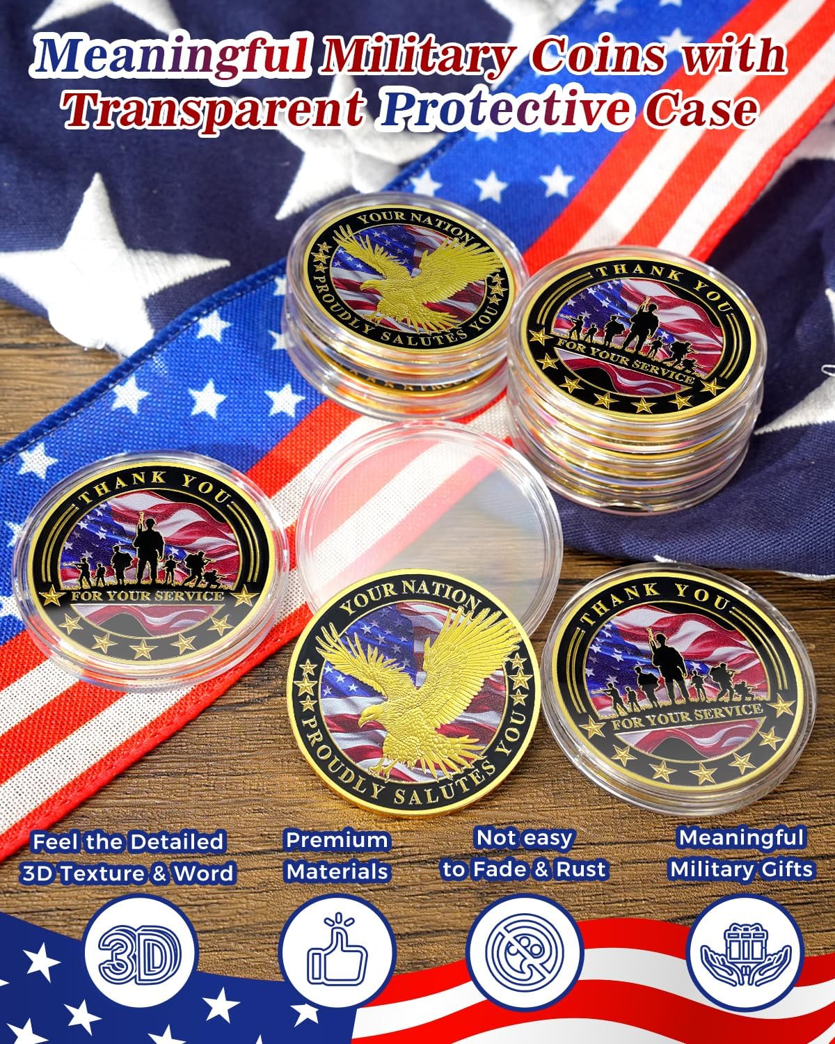 Military Challenge Coin – Your Nation Proudly Salutes You | Thank You For Your Service (40mm)