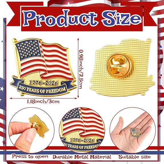 250 Years of Freedom American Flag Lapel Pin – 1776-2026 | 48 Pack