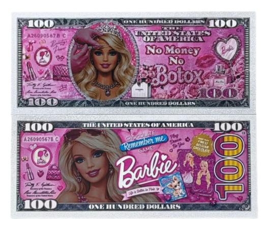 Barbie “No Money No Botox” Silver Novelty Bill | 20 Pack