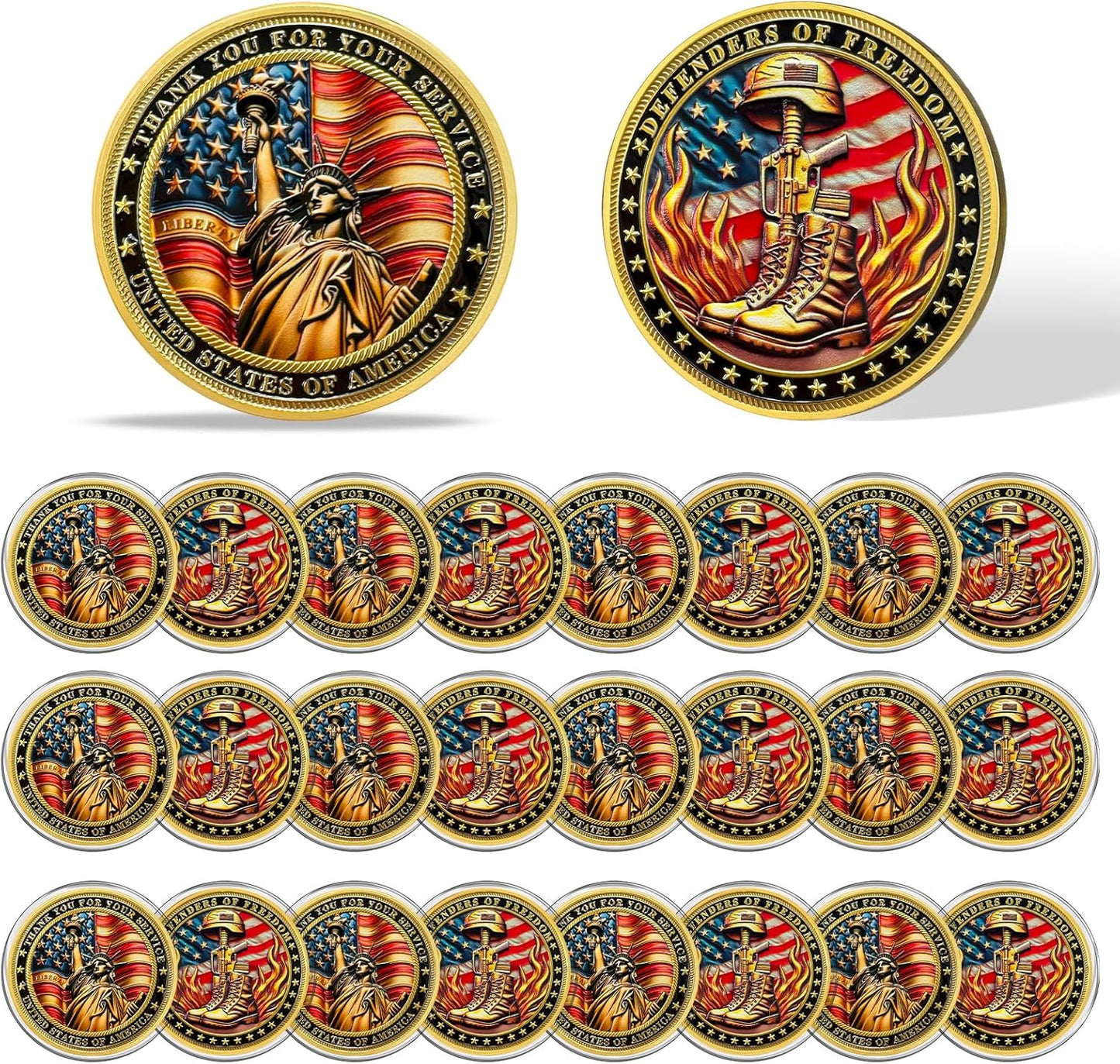 Military Challenge Coin – Thank You For Your Service | Defenders of Freedom (40mm)