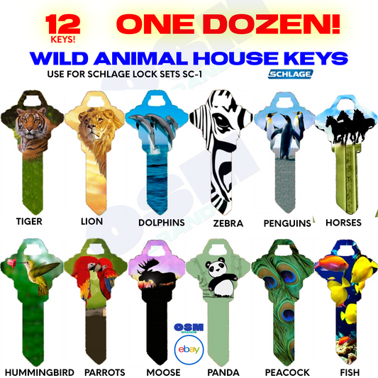 NEW! 🏘️HOUSE KEY Dozen Assortment of Animals! SCHLAGE SC-1