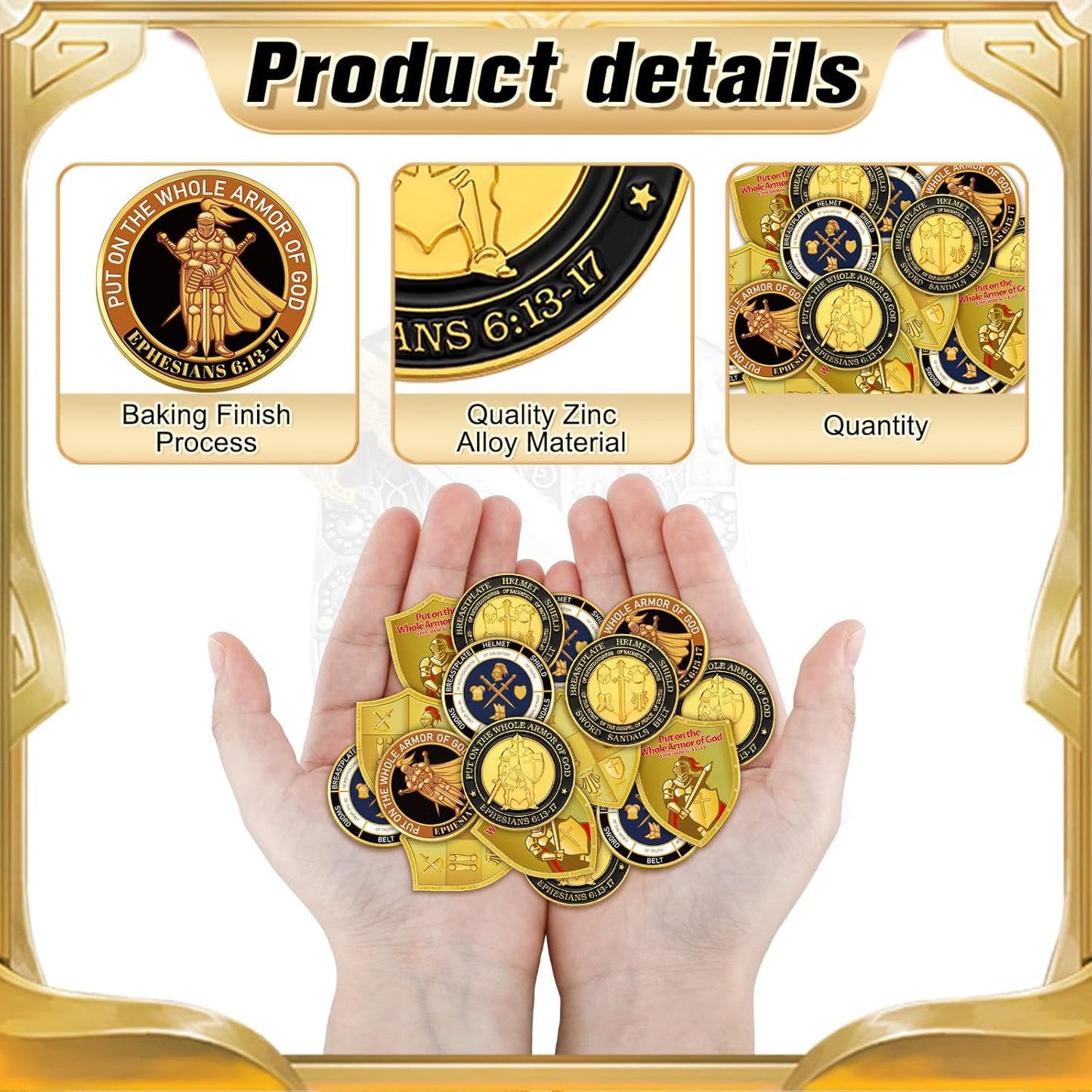 Armor of God Challenge Coin & Shield Token Set – Ephesians 6:13-17 • 3 Styles (36 Pack)