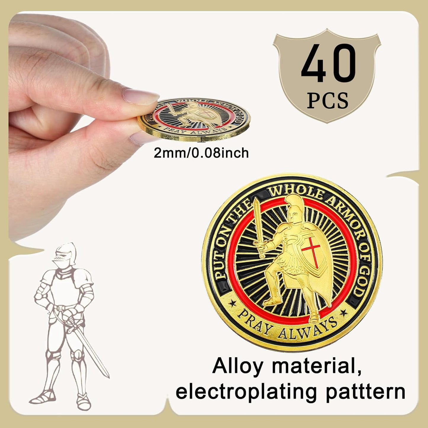 Armor of God Challenge Coin – Put On the Whole Armor of God • Pray Always Ephesians 6 (40 Pack)
