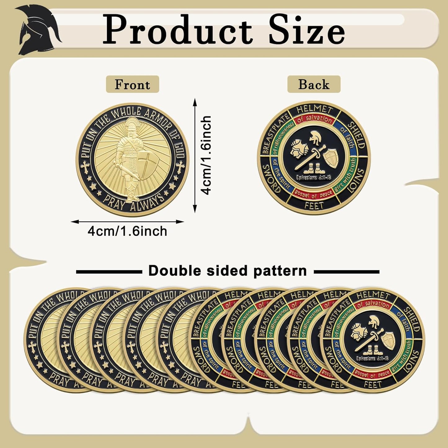 Armor of God Challenge Coin – Ephesians 6:11-18 Classic Gold Edition • Pray Always (40 Pack)