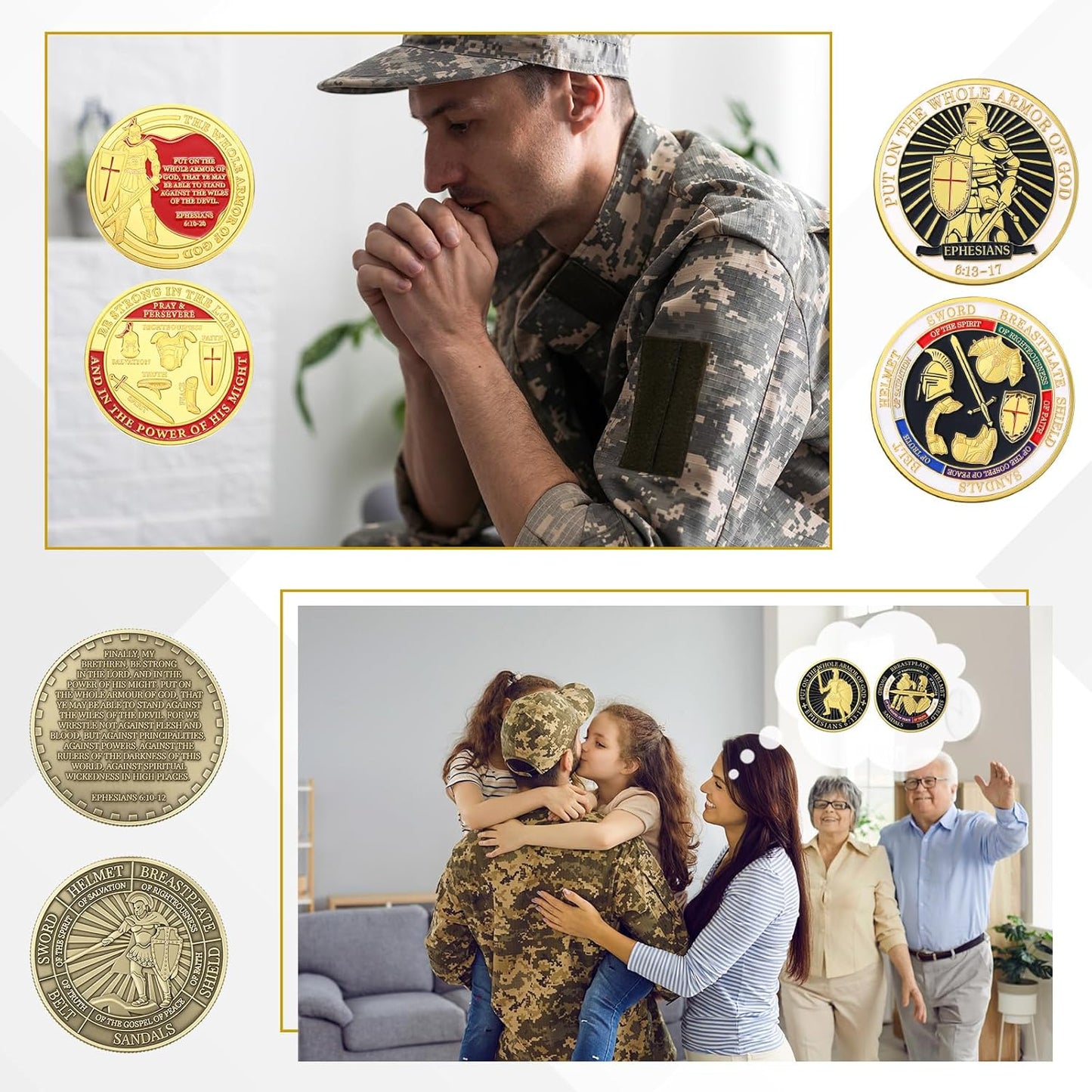 Armor of God Challenge Coin Set – 8 Styles Ephesians 6:13-17 • Pray Always (40 Pack)