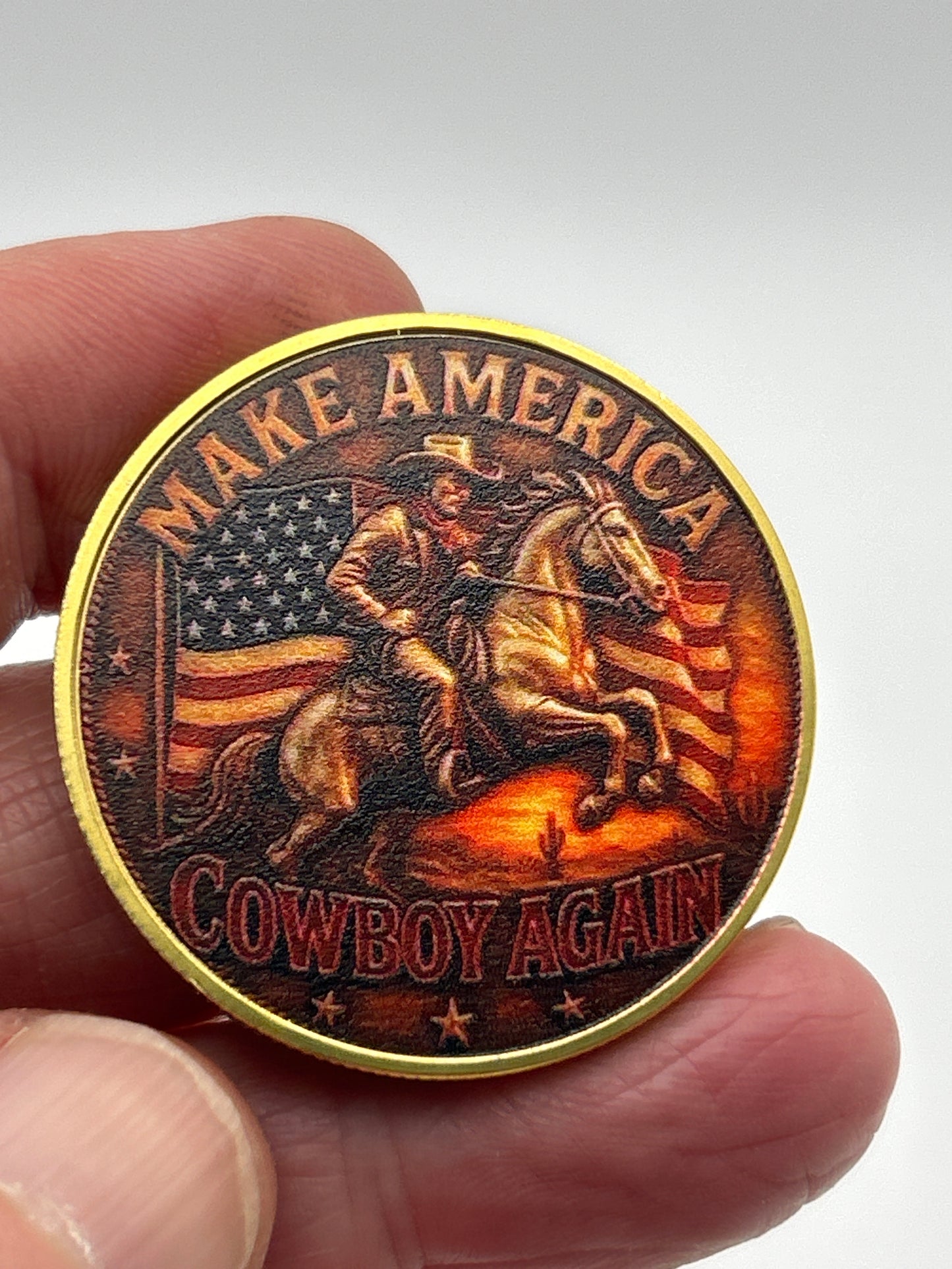 American Cowboy Spirit Challenge Coin – Make America Cowboy Again | Freedom Honor Tradition (40mm)
