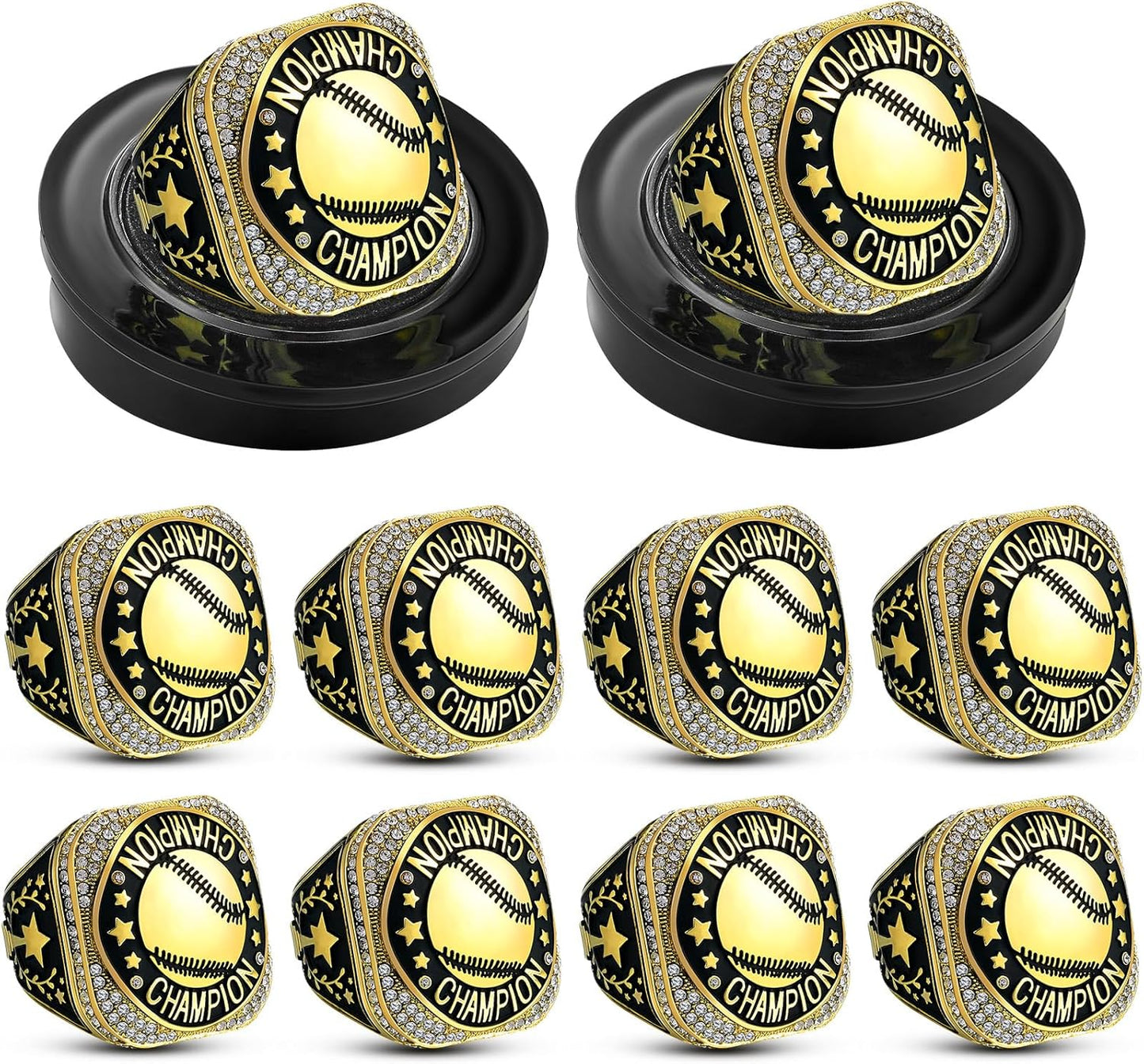 🏈 10 Pack Football Championship Ring Gold with Stand & Chain — Youth & Adult Sports