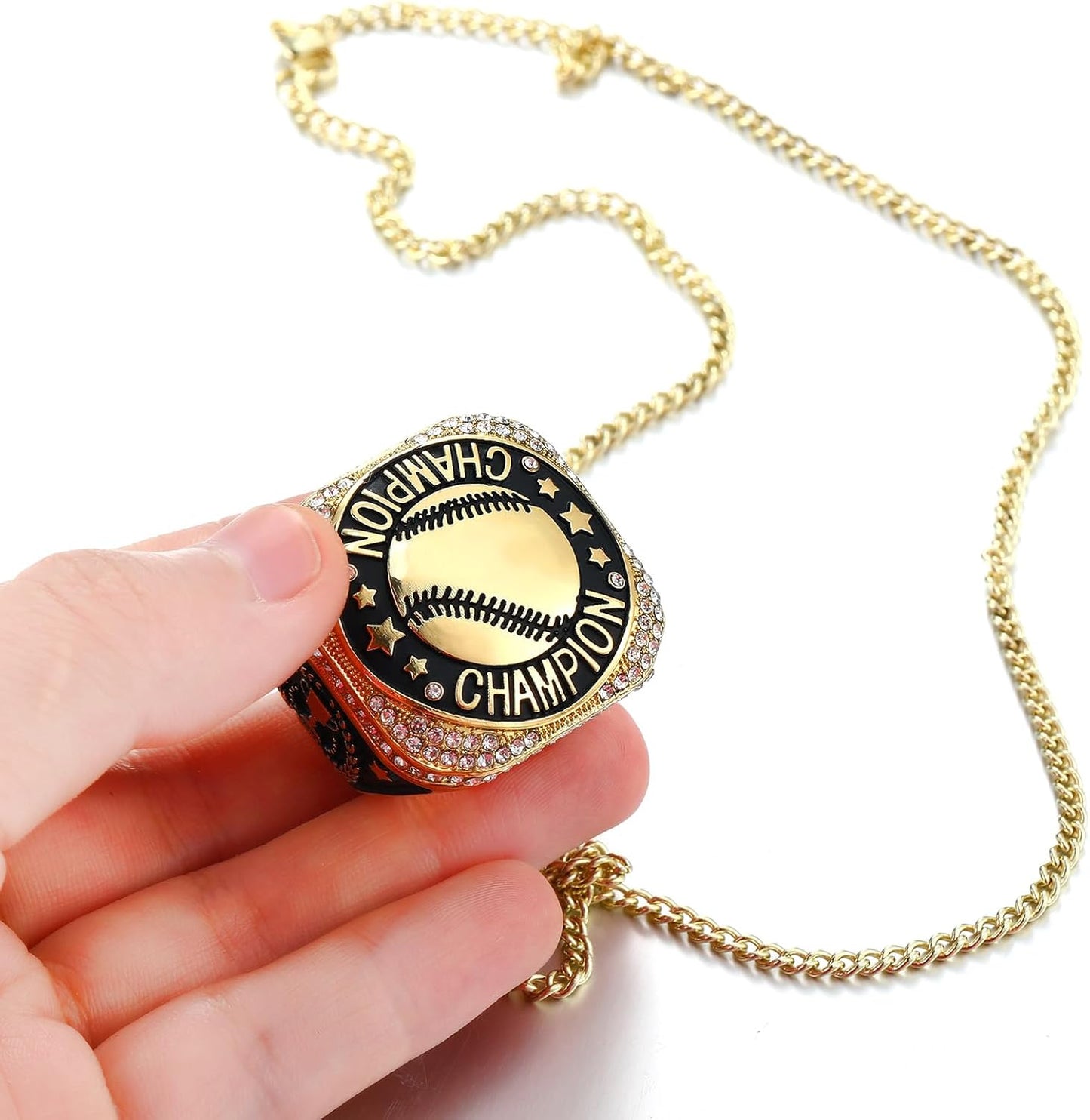 ⚾ 10 Pack Baseball Championship Ring Gold with Stand & Chain — Youth & Adult Sports