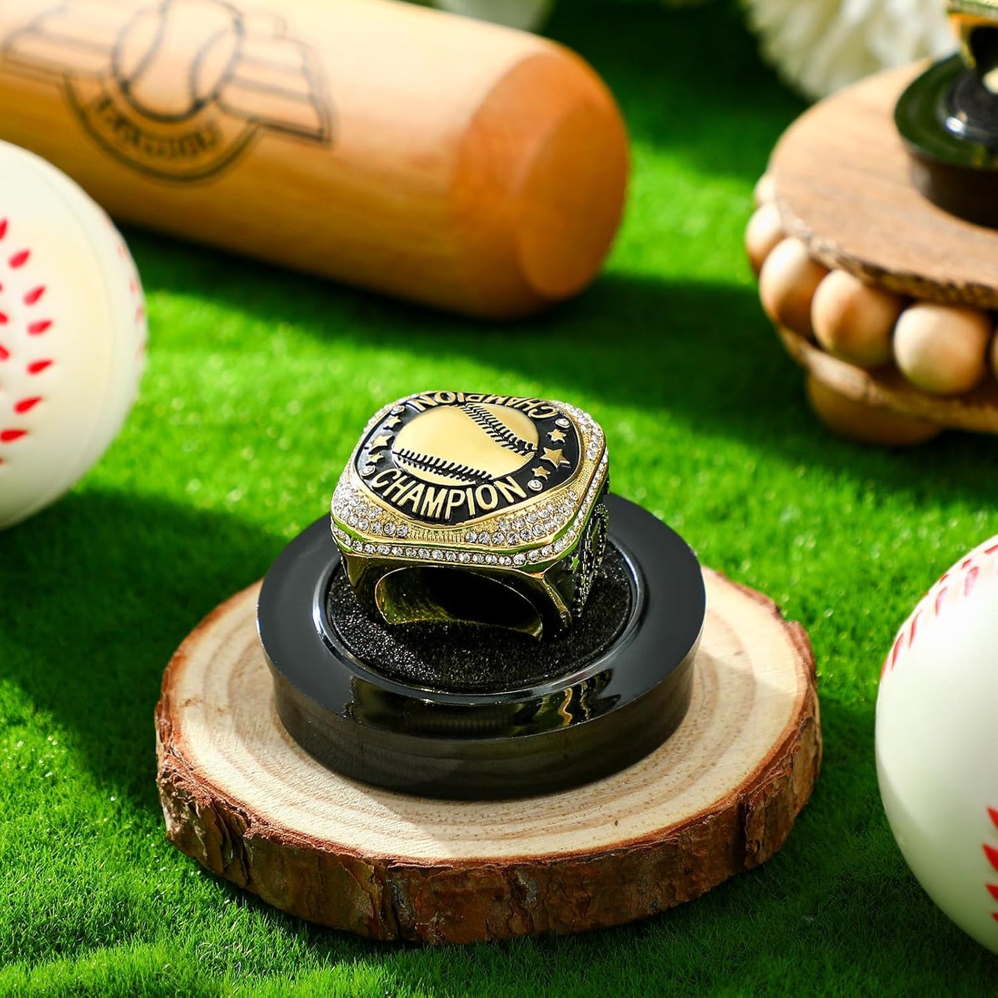 ⚾ 10 Pack Baseball Championship Ring Gold with Stand & Chain — Youth & Adult Sports
