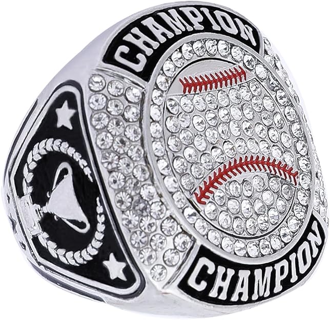 ⚾ 12 Pack Baseball Championship Rings Silver — Trophy & Star Design — No Stand