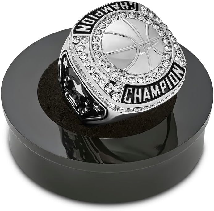 🏀 12 Pack Basketball Championship Rings with Holder & Chain — Silver — Youth & Adult Sports