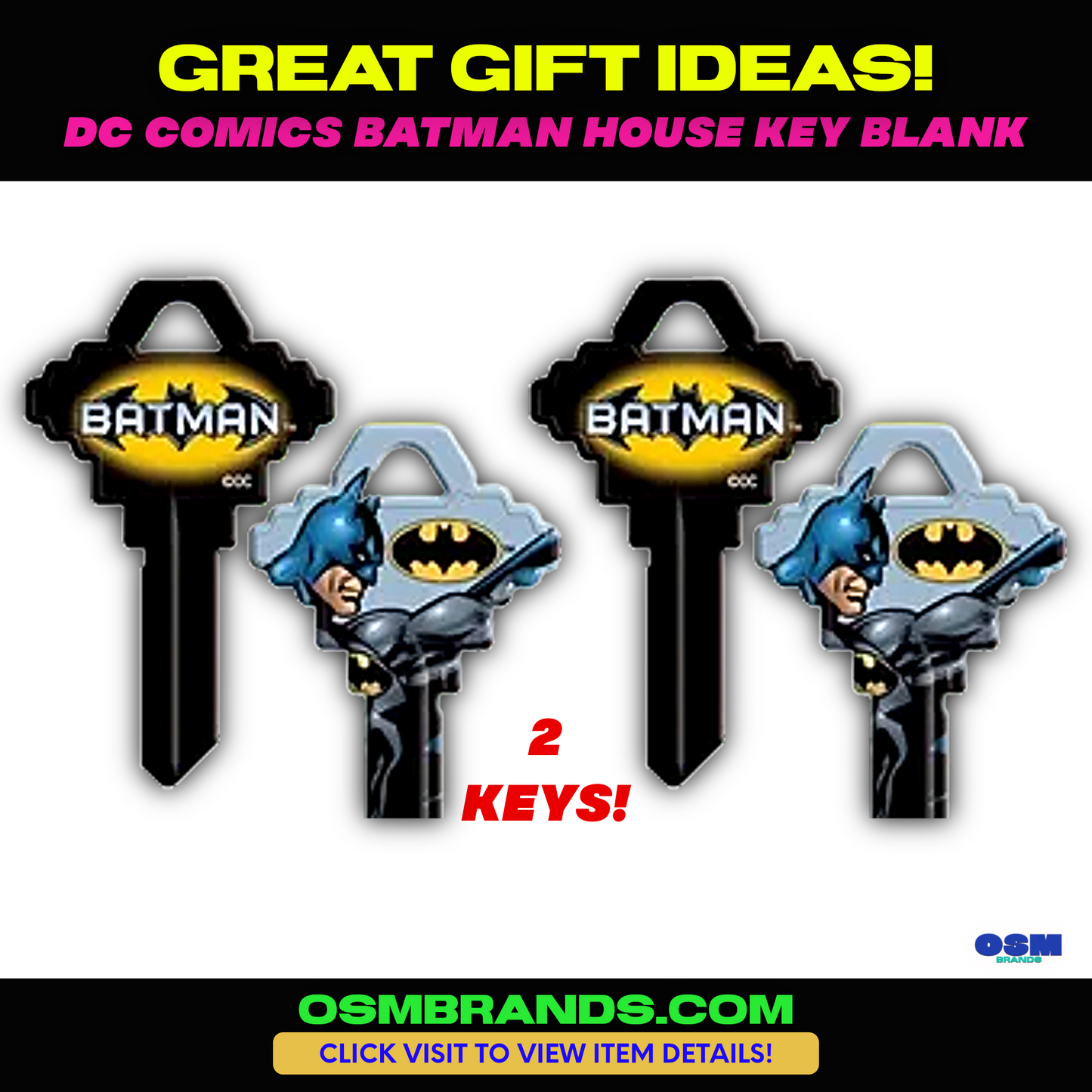 2 PK BATMAN House Key Blank for SCHLAGE SC-1 Locks