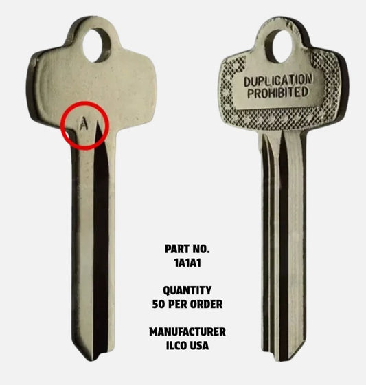 ILCO FITS BEST 50 QTY KEY BLANKS FOR "A" KEYWAY 1A1A1-Do Not Duplicate
