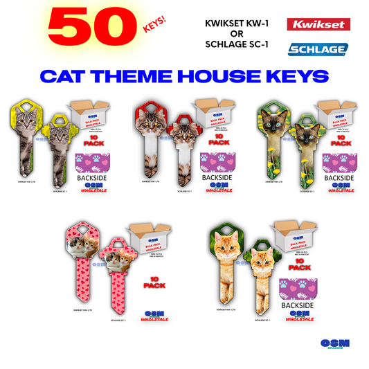 50 CAT THEMED House Key Blanks-Kwikset or Schlage