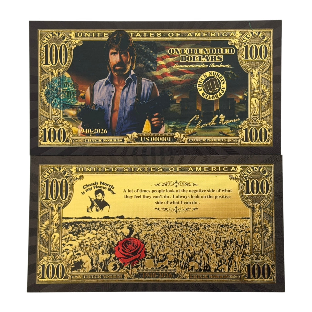2 Sets-4 Pcs per Set-Chuck Norris Commemorative Black & Gold 24K Gold Foil Banknotes