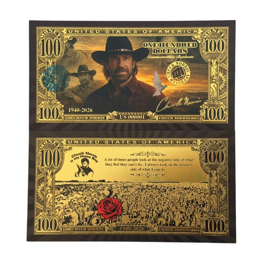 2 Sets-4 Pcs per Set-Chuck Norris Commemorative Black & Gold 24K Gold Foil Banknotes
