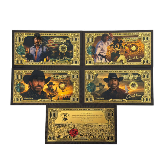 2 Sets-4 Pcs per Set-Chuck Norris Commemorative Black & Gold 24K Gold Foil Banknotes