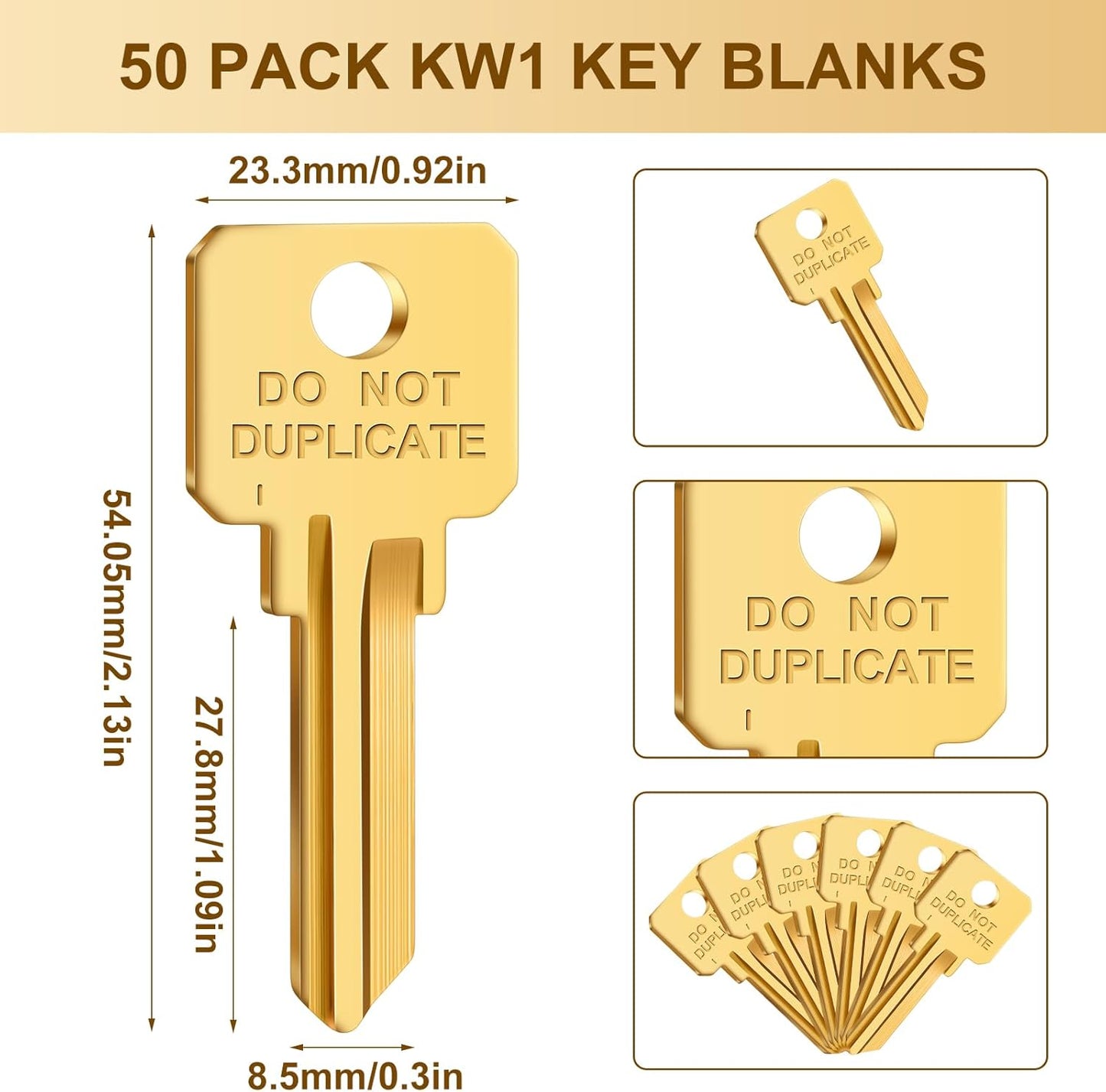 50 Pack KW1 Key Blanks – Do Not Duplicate (Brass or Nickel)