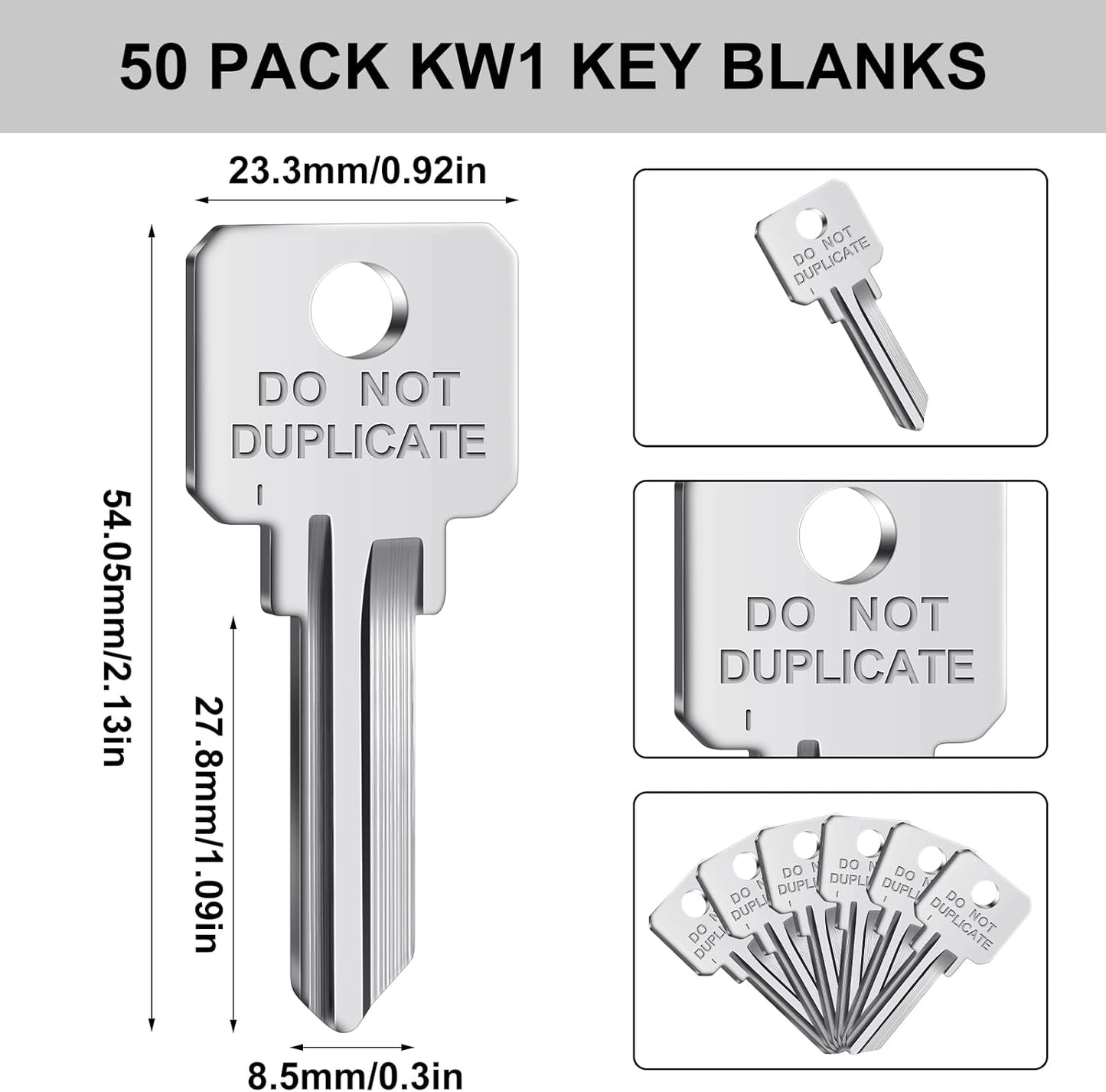50 Pack KW1 Key Blanks – Do Not Duplicate (Brass or Nickel)