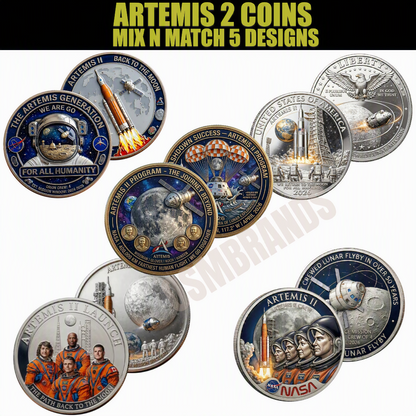 Artemis II Challenge Coin Collection – 5 Styles | Mix & Match | 30 pc Minimum