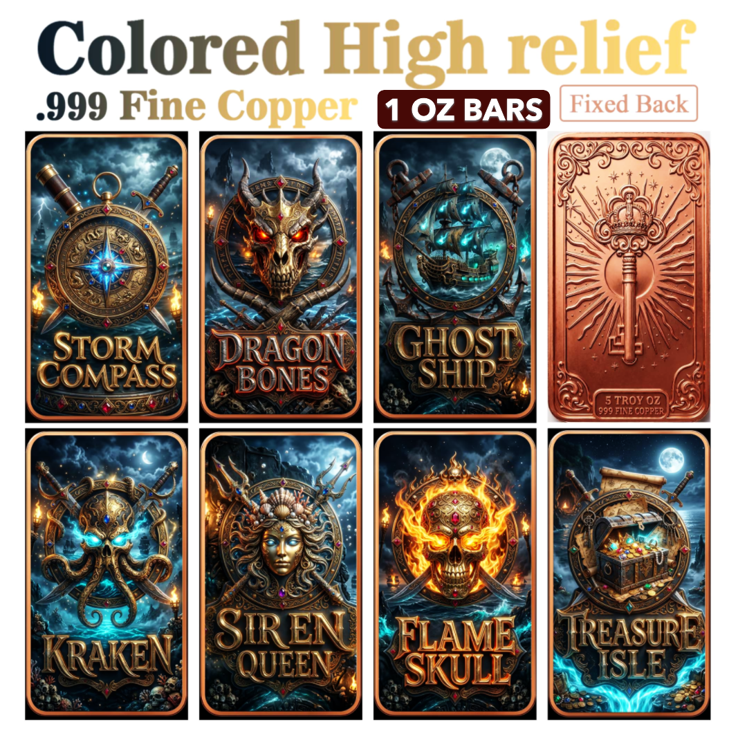 Pirate Legend Copper Bar Collection – 7 Designs | 1 oz .999 Fine Copper | Mix & Match (100 PC MINIMUM)