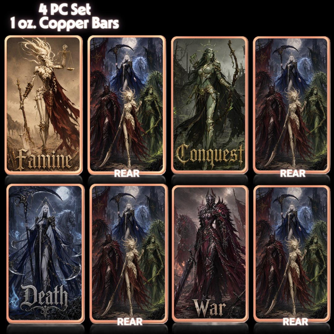 Four Horsemen of the Apocalypse Goddess – 4 PC Set | 1 oz .999 Pure Copper Bars