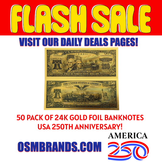 50 Pack 24K Gold Foil Banknotes USA 2026 250th Anniversary Collectibles