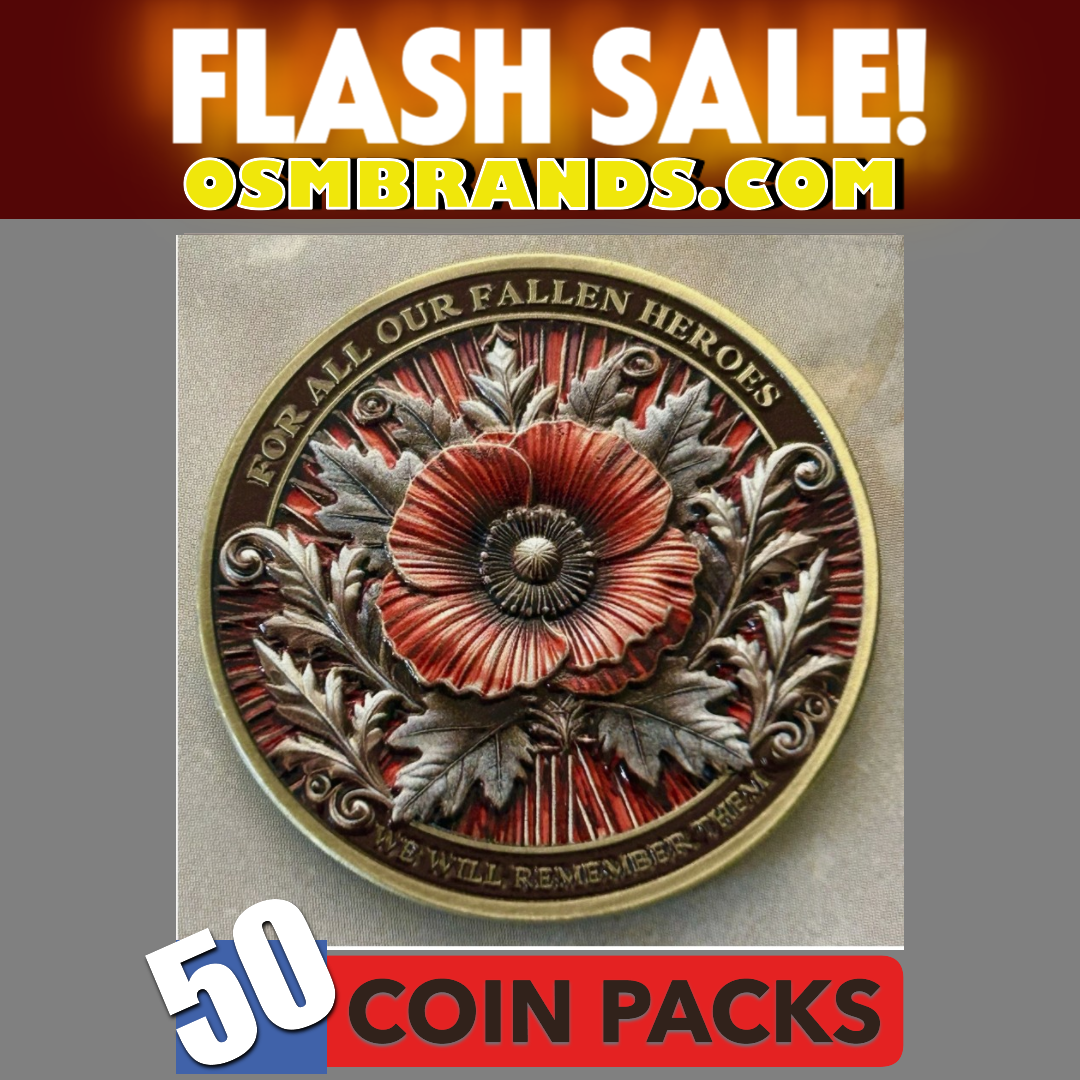 50 Veterans "For our Fallen Heroes" Poppy High Grade Challenge Coins