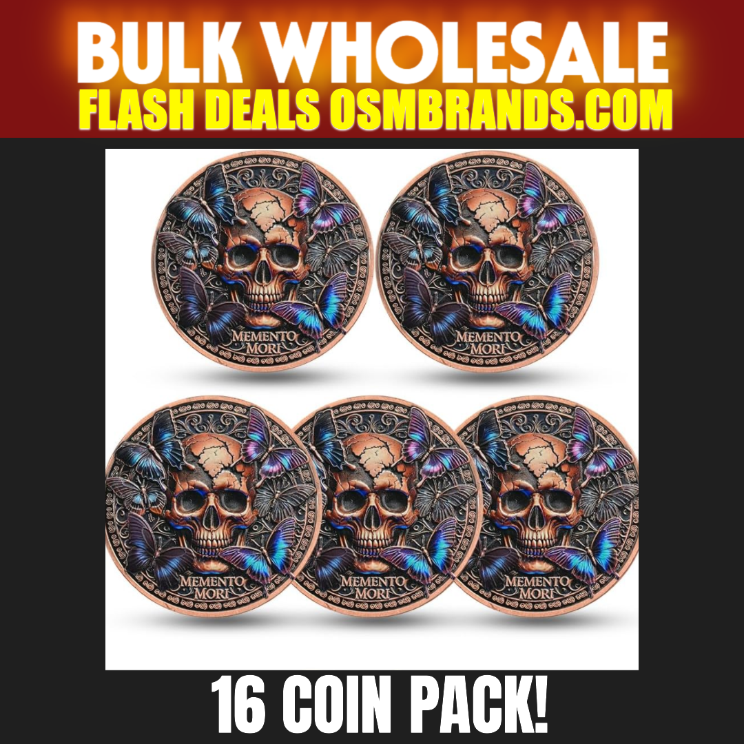 5 PACK 3D Memento Mori Skull & Butterfly Challenge Coin
