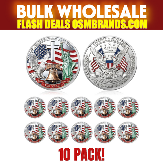 Celebrating America 250th Anniversary Silver Coin — Cross, Eagle & Statue of Liberty — 10 Pack | 1776-2026