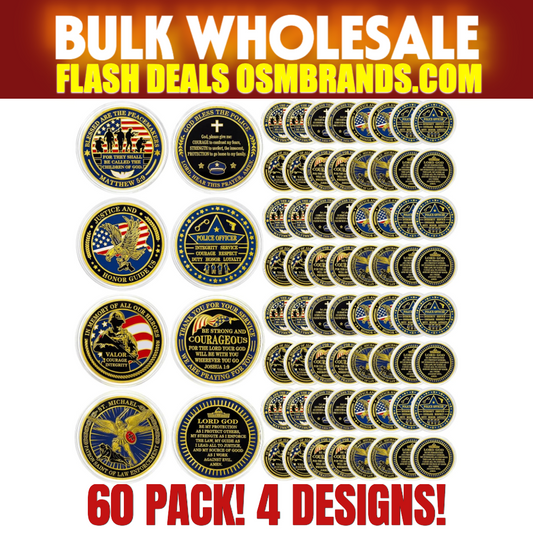 60 Piece Police Challenge Coin Set — 4 Designs | God Bless the Police | Law Enforcement Gift