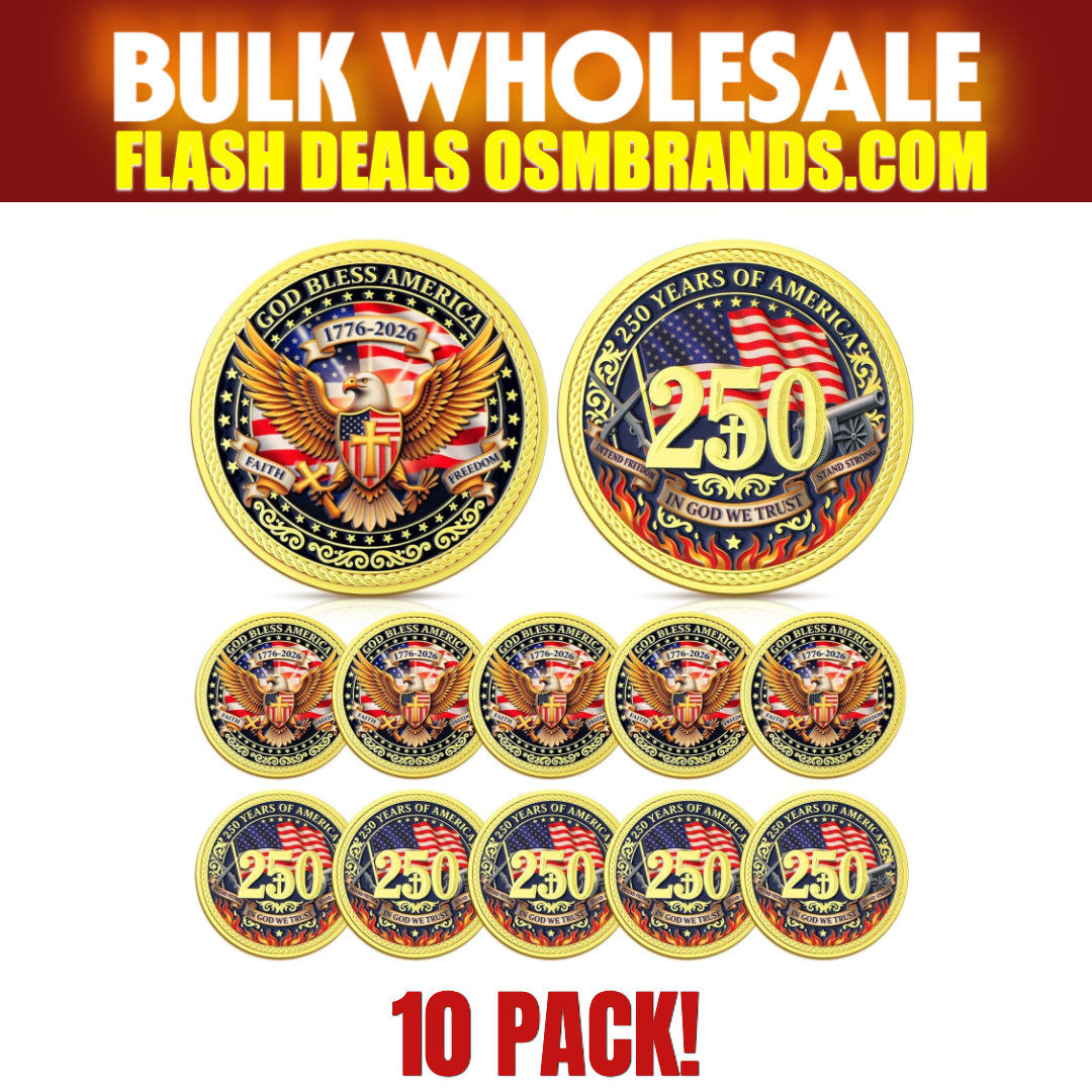 God Bless America 250th Anniversary Challenge Coin — Faith • Freedom • In God We Trust — 10 Pack | 1776-2026