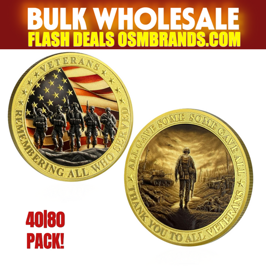 Veterans Gold Challenge Coin – Remembering All Who Served 40 or 80 pack