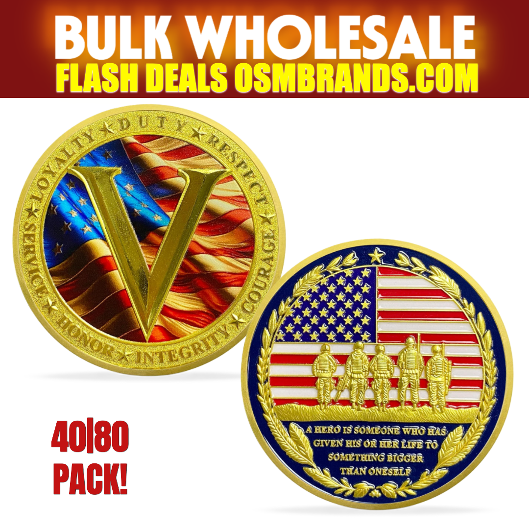 Veterans V Challenge Coin – Loyalty Duty Respect Honor (40 or 80 Pack)
