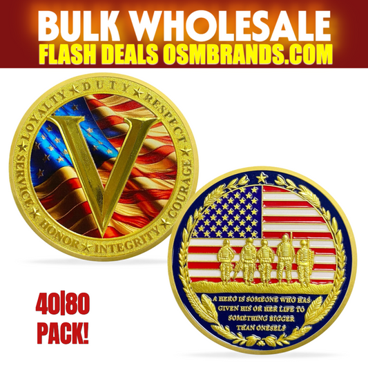 Veterans V Challenge Coin – Loyalty Duty Respect Honor (40 or 80 Pack)