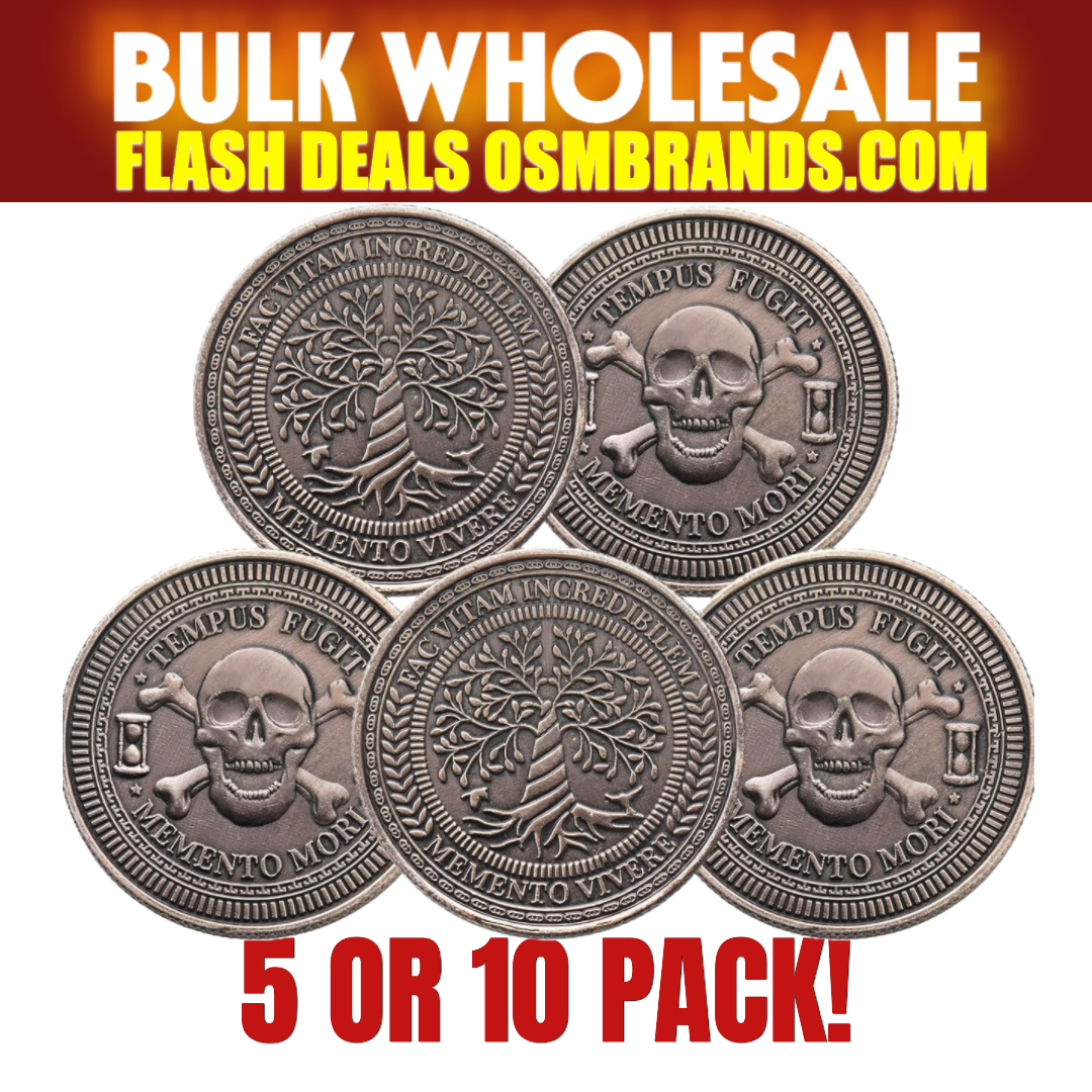 5/10 PACK Memento Mori Challenge Coin – Tempus Fugit • Memento Vivere (Antique Silver)