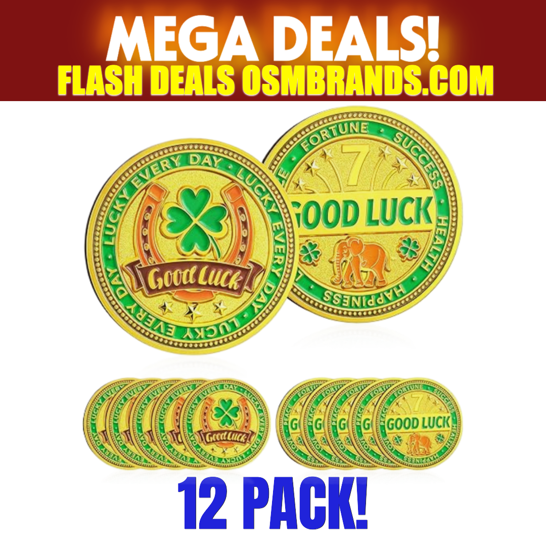 Good Luck Coin – Lucky Every Day Four Leaf Clover Challenge Coin (12 Pack)