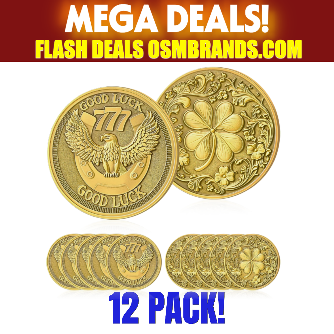 Good Luck 777 Eagle Challenge Coin – Four Leaf Clover Gold Coin (12 Pack)