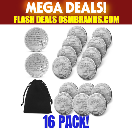 Good Luck Silver Coin with Velvet Pouch – Inspirational Lucky Coin (16 Pack)