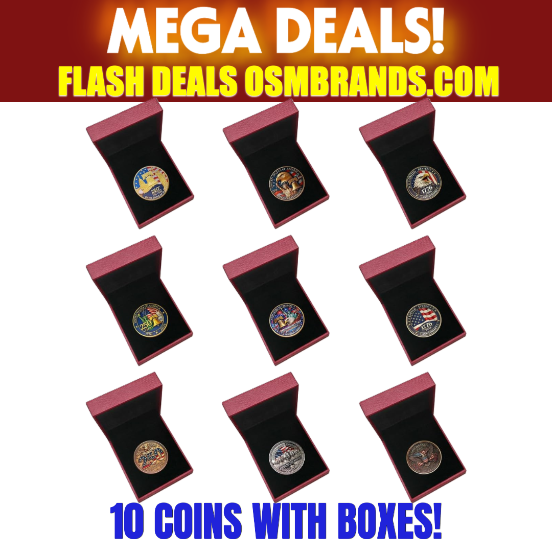 USA 250th Anniversary Challenge Coin Set – 10 Coins with Display Boxes (1776-2026)