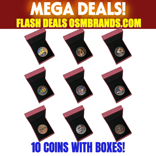 USA 250th Anniversary Challenge Coin Set – 10 Coins with Display Boxes (1776-2026)